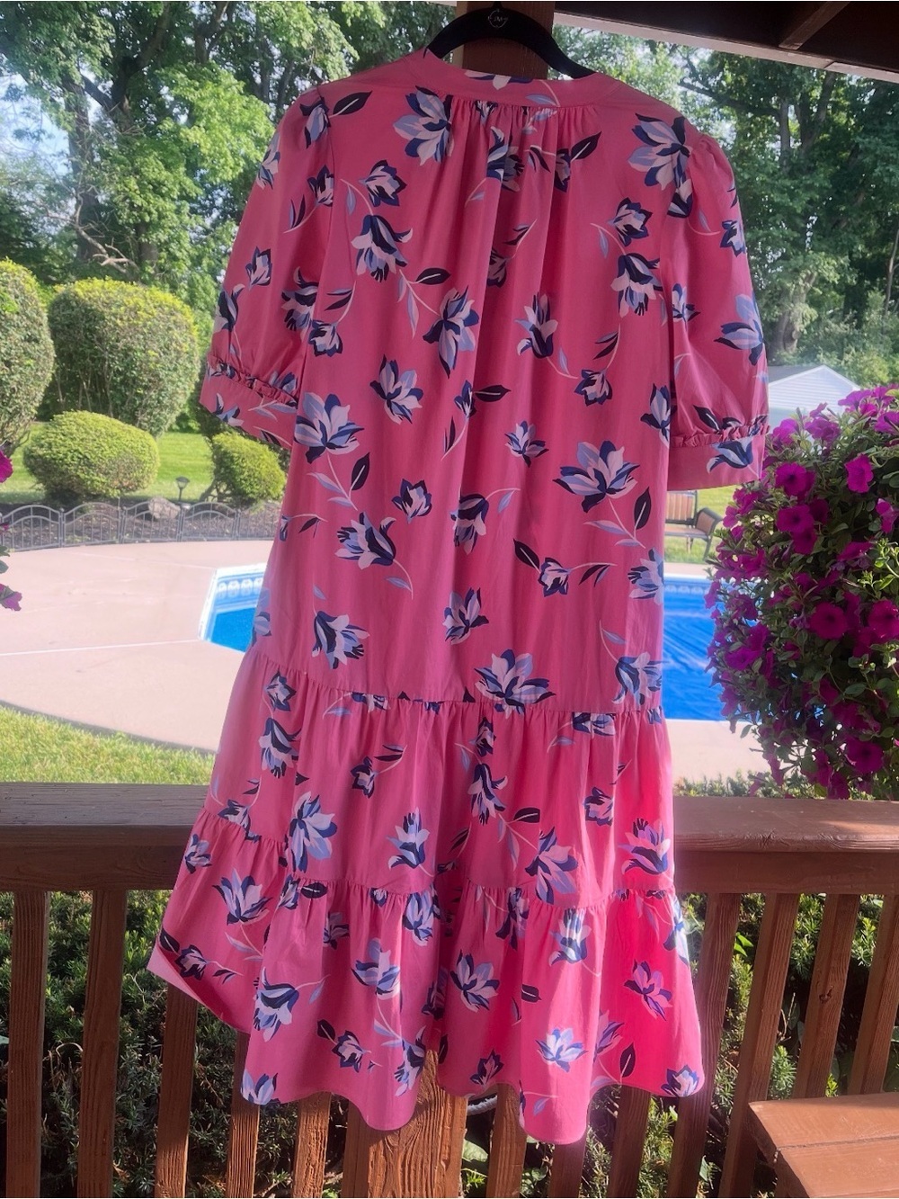 Draper James Coral Pink Floral Blouse with Blue Accents - Picture 3 of 4